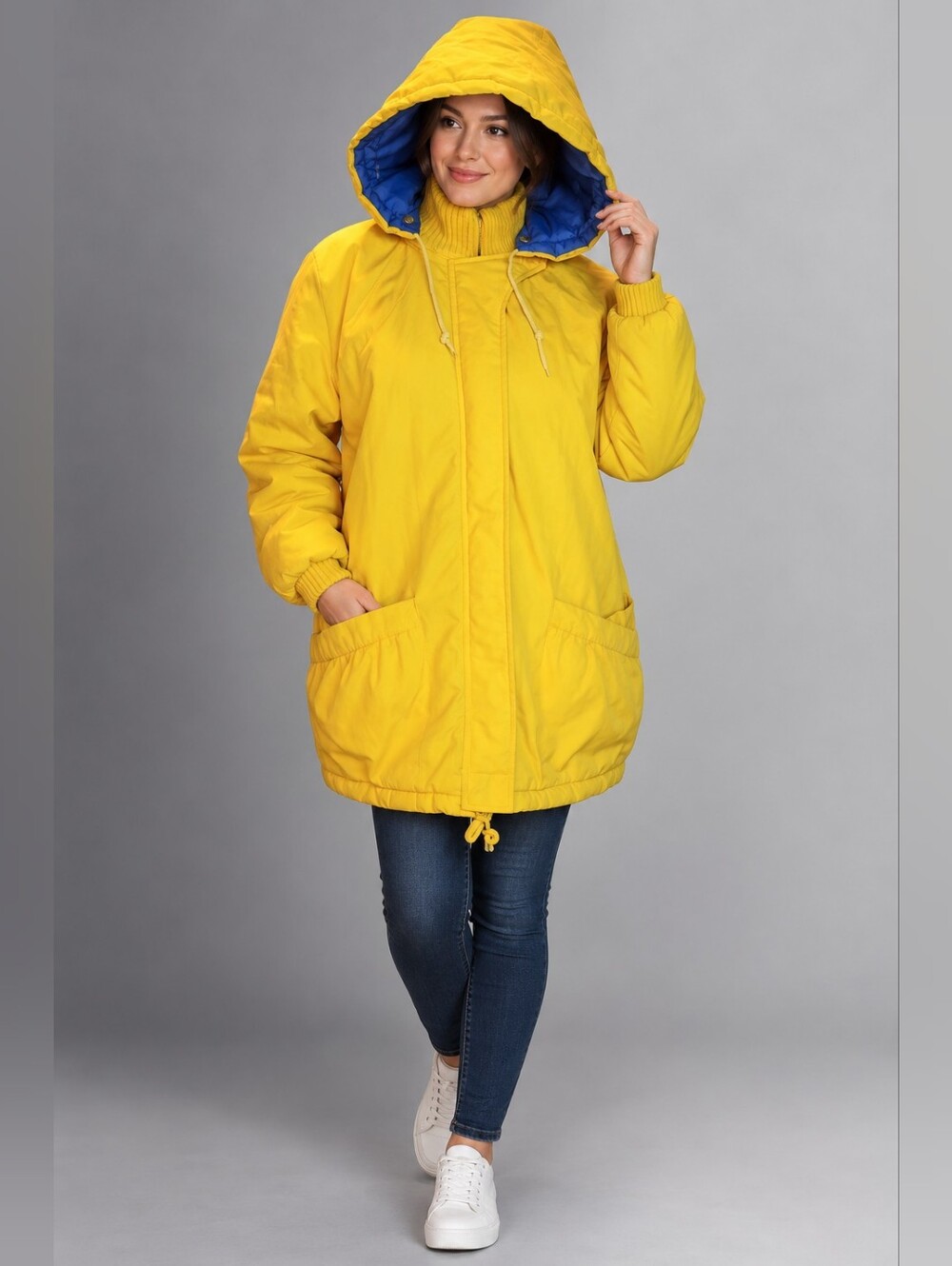 Vintage Montgomery Ward Yellow Hooded Zip Puffer Jacket Women Size 14